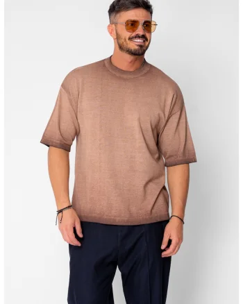 Tricou tricotat cu efect prespalat Brown 21617, Maro