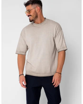 Tricou tricotat cu efect prespalat Beige 21625, Bej