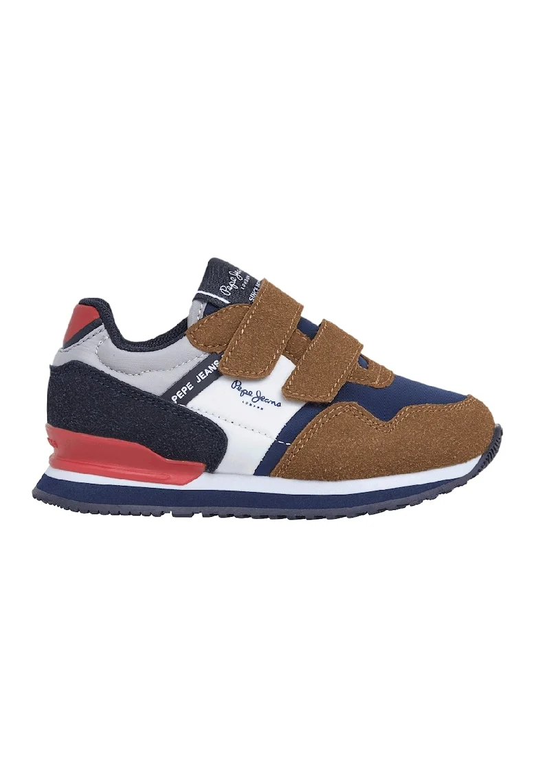 Pantofi sport din material textil cu inchidere velcro, Alb/Albastru inchis/Caramel