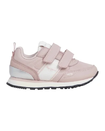 Pantofi sport cu segmente din material textil si velcro, Alb/Roz pastel/Argintiu