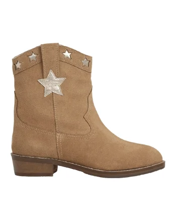 Ghete cowboy din piele intoarsa, Maro nisip/Argintiu