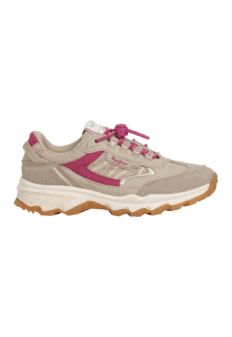 Pantofi sport din piele ecologica si material textil, Maro nisip