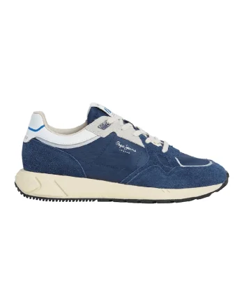 Pantofi sport cu garnituri din piele intoarsa si plasa, Alb/Albastru inchis
