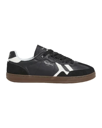 Pantofi sport din piele cu garnituri din piele intoarsa, Alb/Negru