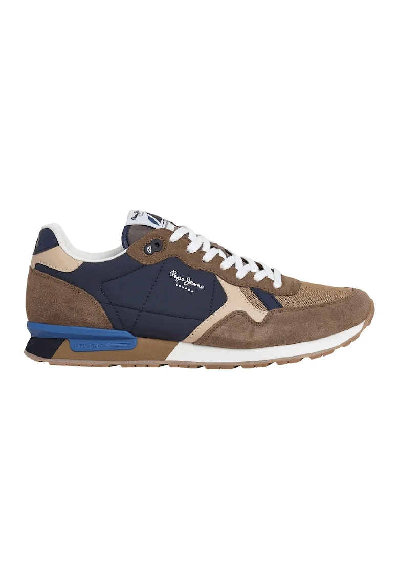 Pantofi sport cu talpa wedge si garnituri din piele intoarsa, Maro deschis/Bleumarin