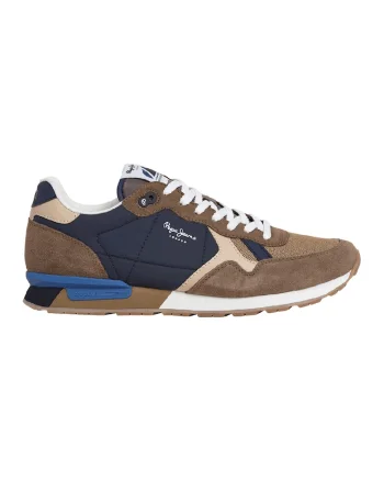 Pantofi sport cu talpa wedge si garnituri din piele intoarsa, Maro deschis/Bleumarin
