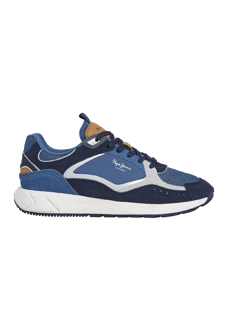 Pantofi sport din piele intoarsa cu insertii din denim, Gri cenusiu/Albastru