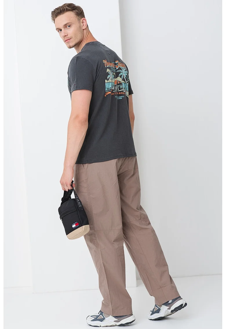Tricou cu imprimeu grafic, Portocaliu pal/Verde pal/Gri inchis
