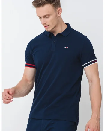 Tricou polo uni, Rosu/Alb optic/Bleumarin