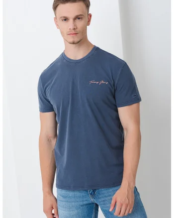 Tricou cu imprimeu pe spate, Albastru prafuit/Galben pal/Portocaliu pal