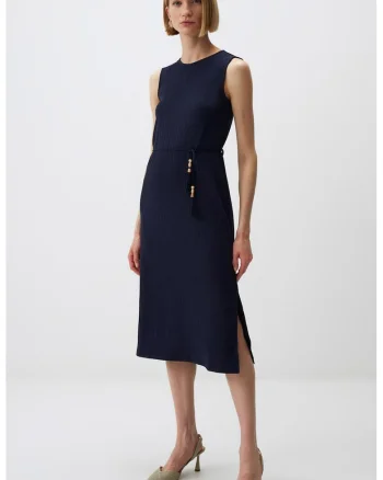 Rochie tricotata cu slit lateral, Albastru ultramarin
