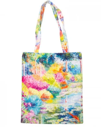 Geanta shopper din material textil, imprimeu peisaj lac