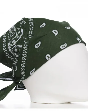 Bandana tip batic patrat cu imprimeu alb pe fond kaki