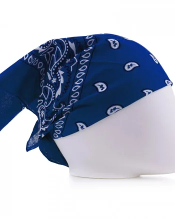 Bandana tip batic patrat cu imprimeu alb pe fond albastru electric