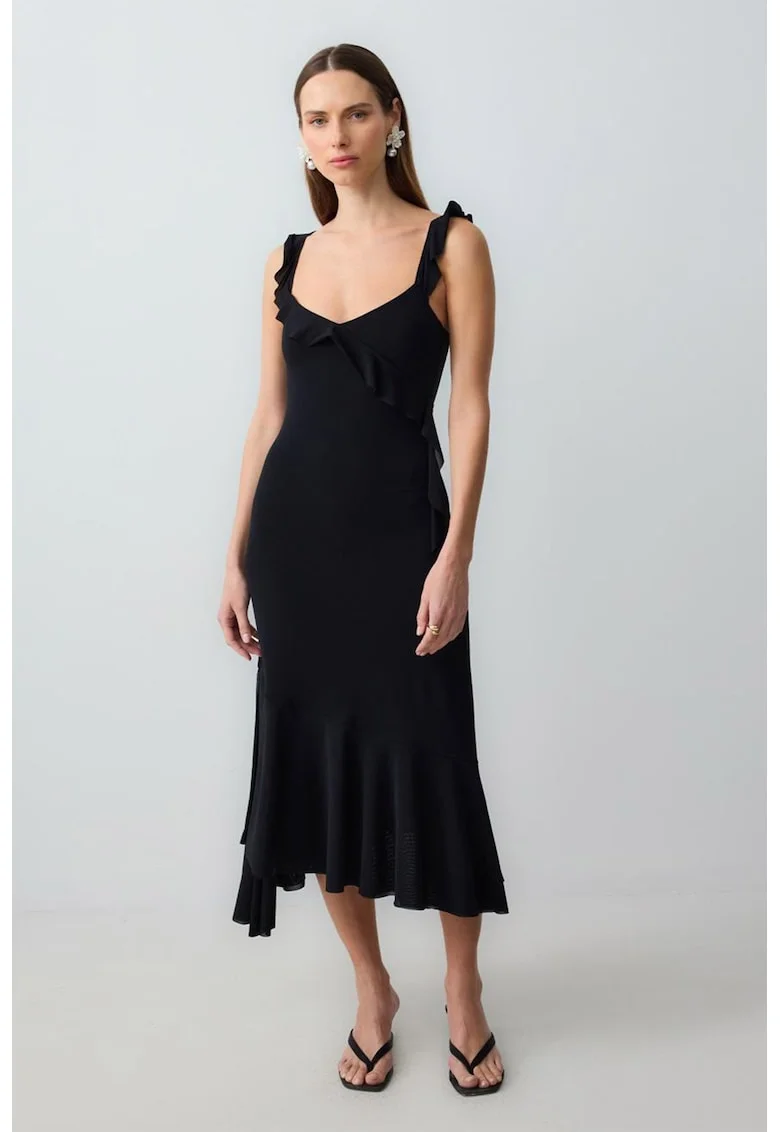 Rochie midi cu model uni, Negru