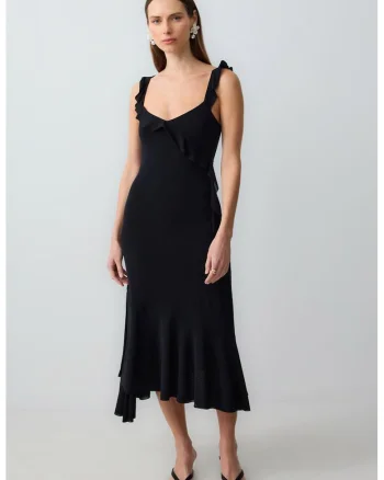 Rochie midi cu model uni, Negru