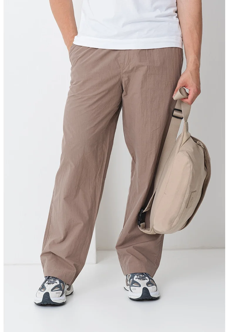 Pantaloni drepti cu banda elastica in talie, Maro taupe