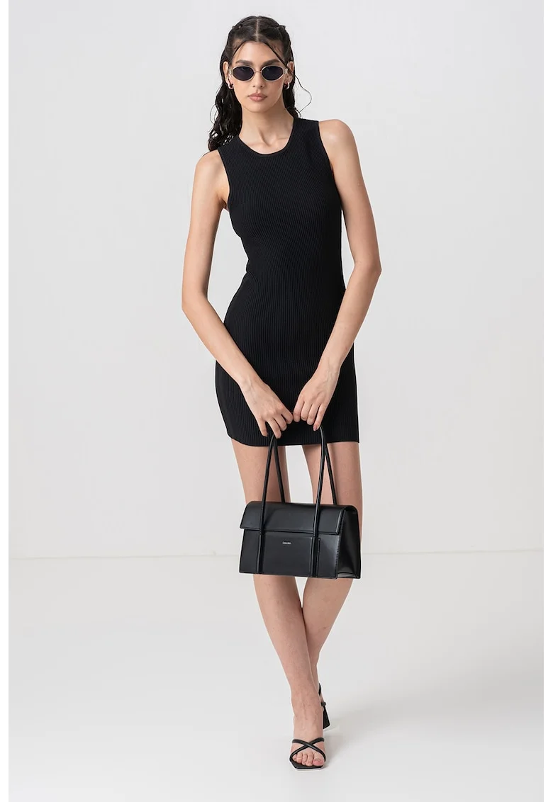 Rochie mini striata tricotata, Negru