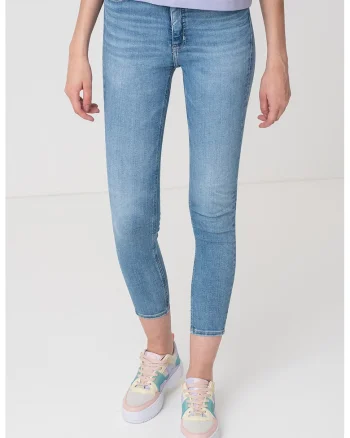 Blugi crop skinny cu talie inalta, Albastru deschis