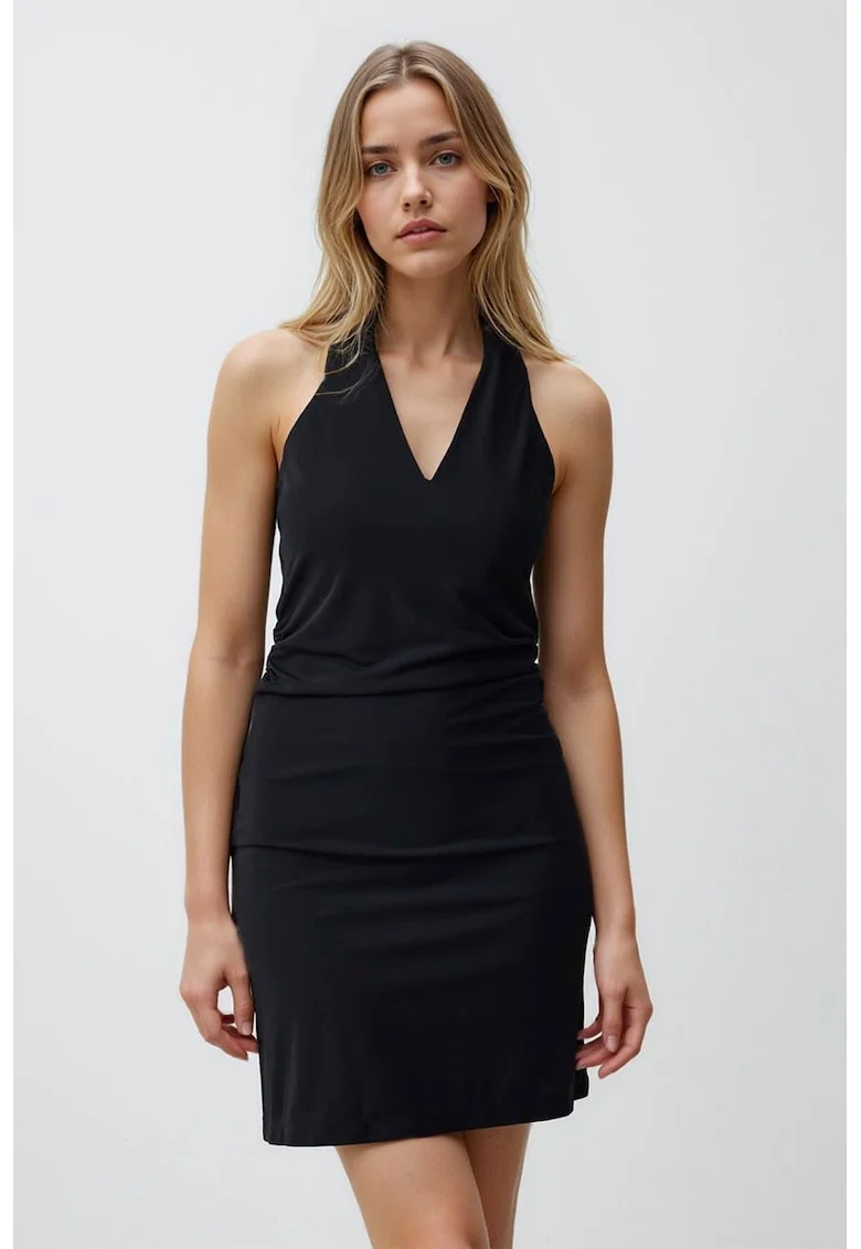 Rochie midi cu decolteu in V, Negru