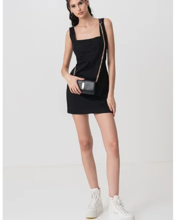 Rochie mini de buumbac si in, Negru