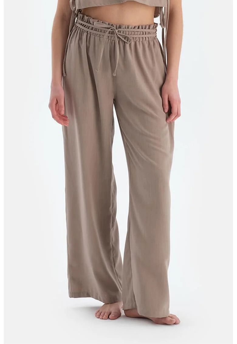 Pantaloni de plaja cu talie inalta, Maro taupe deschis