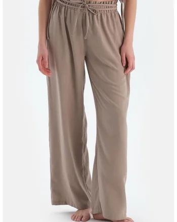 Pantaloni de plaja cu talie inalta, Maro taupe deschis