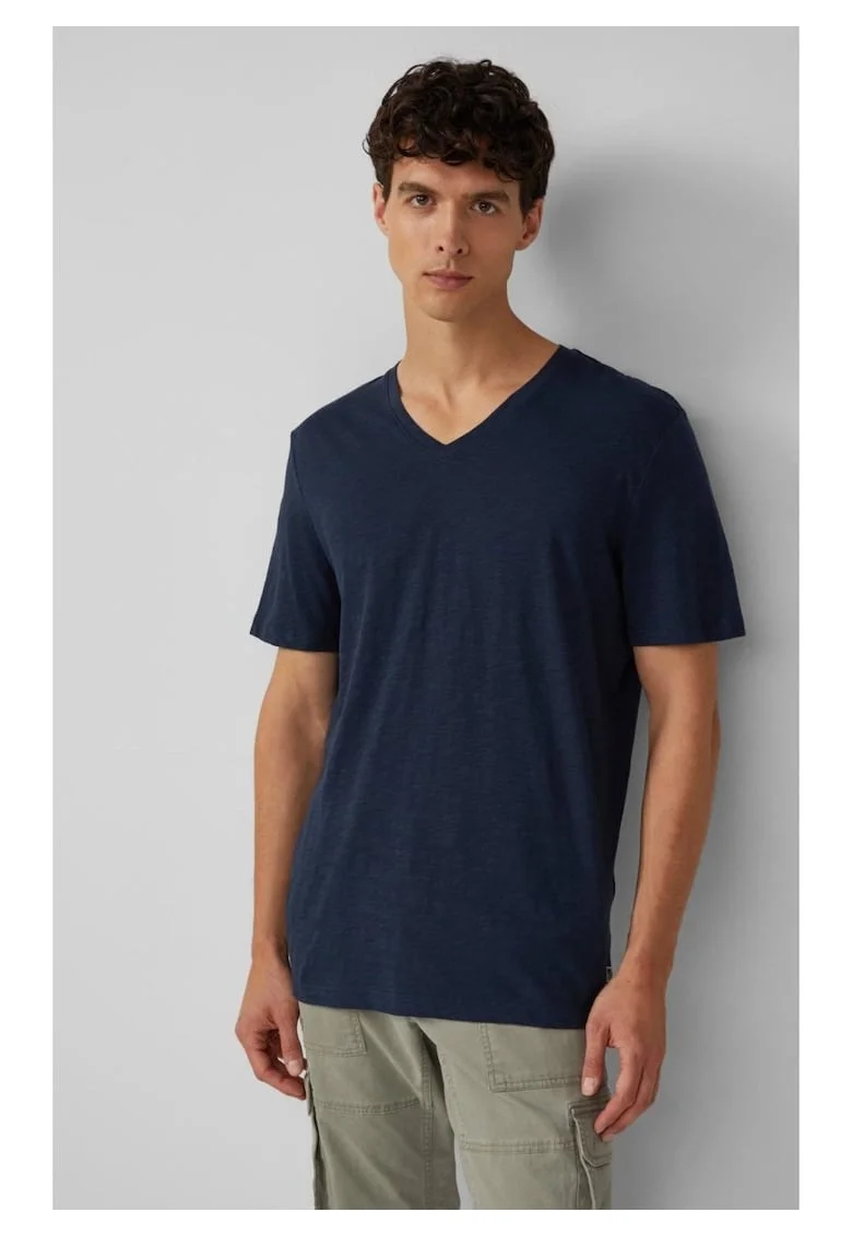 Tricou barbati cu decolteu in V, Regular fit, din bumbac, 48654, Bleumarin inchis