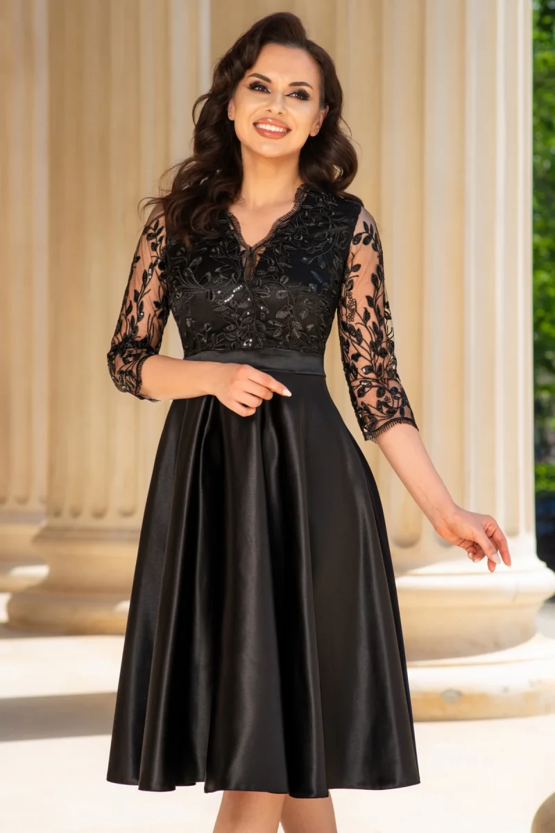 Rochie neagra eleganta midi in clos Inna