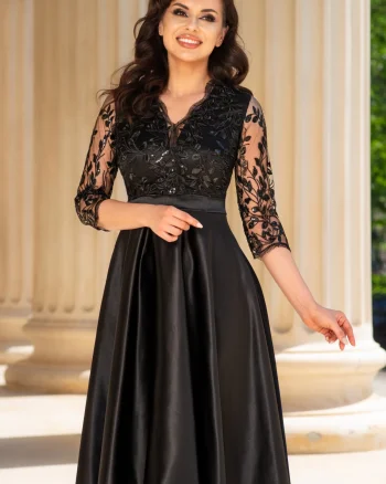 Rochie neagra eleganta midi in clos Inna