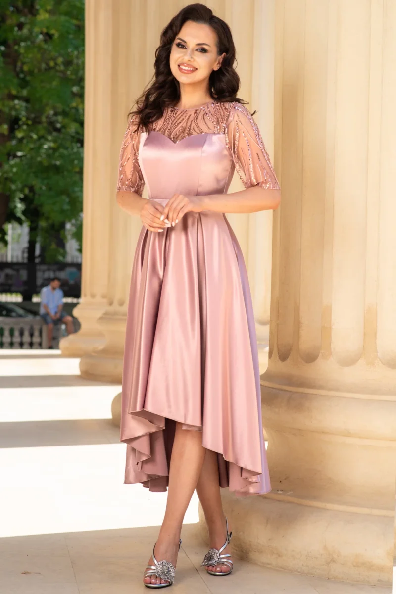 Rochie de ocazie asimetrica roz Deniz