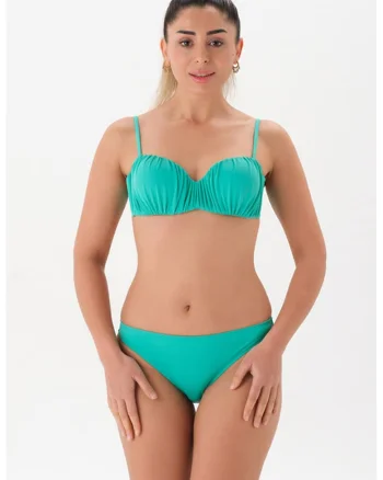 Costum de baie din doua piese cu fronseuri, Turcoaz