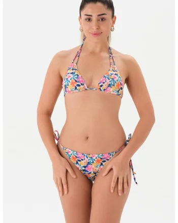 Costum de baie din doua piese cu model floral, Multicolor