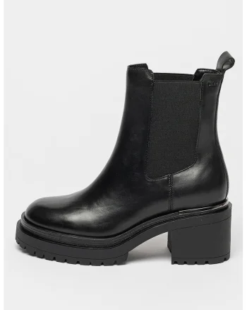 Ghete Chelsea din piele cu toc masiv, Negru