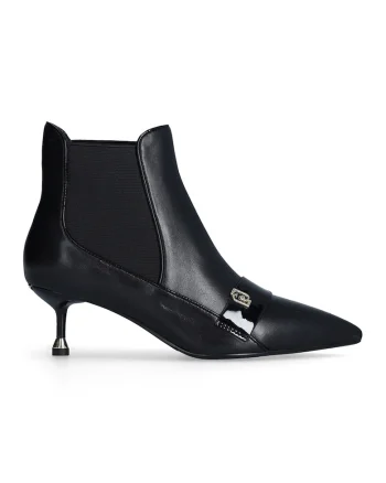 Botine Chelsea de piele cu monograma metalica, Negru