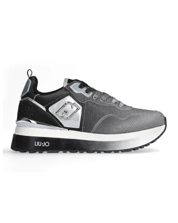 Pantofi sport de piele ecologica cu talpa plata si strasuri, Gri