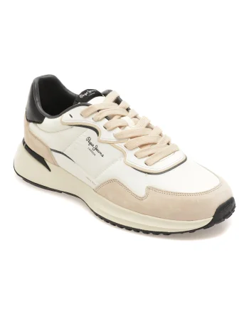 Pantofi sport PEPE JEANS albi, MS60022, din material textil