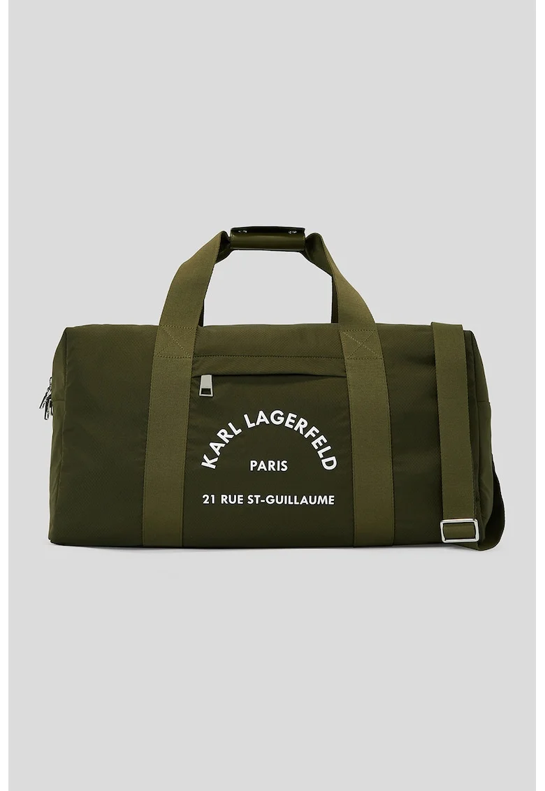 Geanta duffle din material textil cu bareta ajustabila de umar, Kaki inchis
