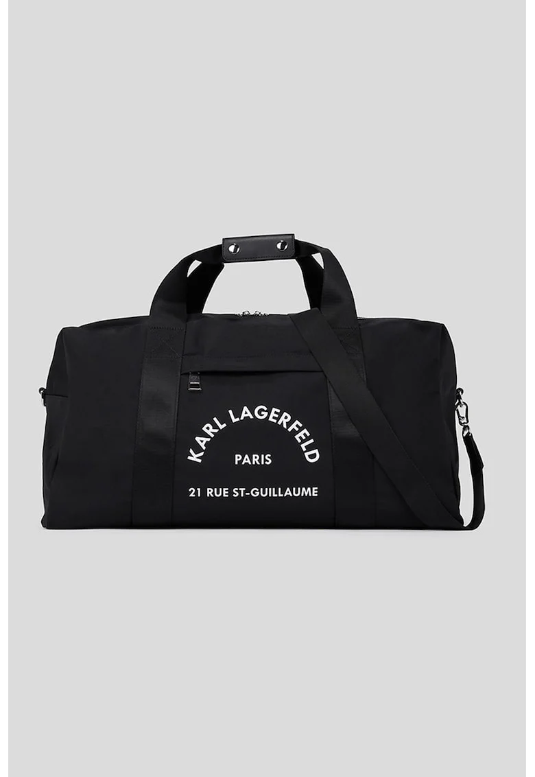 Geanta duffle de pana cu imprimeu logo, Negru