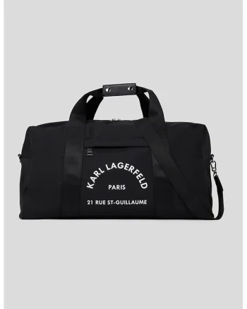 Geanta duffle de pana cu imprimeu logo, Negru