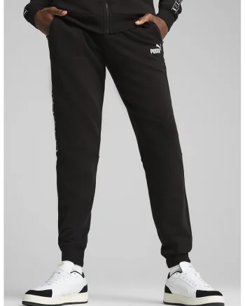 Pantaloni de trening cu croiala conica si buzunare laterale, Alb/Negru