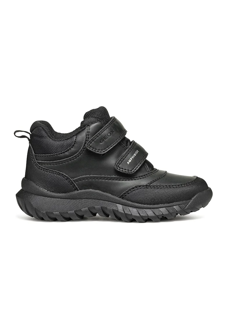 Pantofi sport mid-cut de piele ecologica cu velcro, Negru