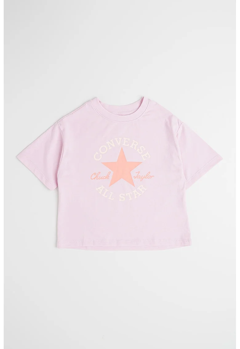 Tricou cu imprimeu logo, Alb fildes/Roz somon/Roz pastel