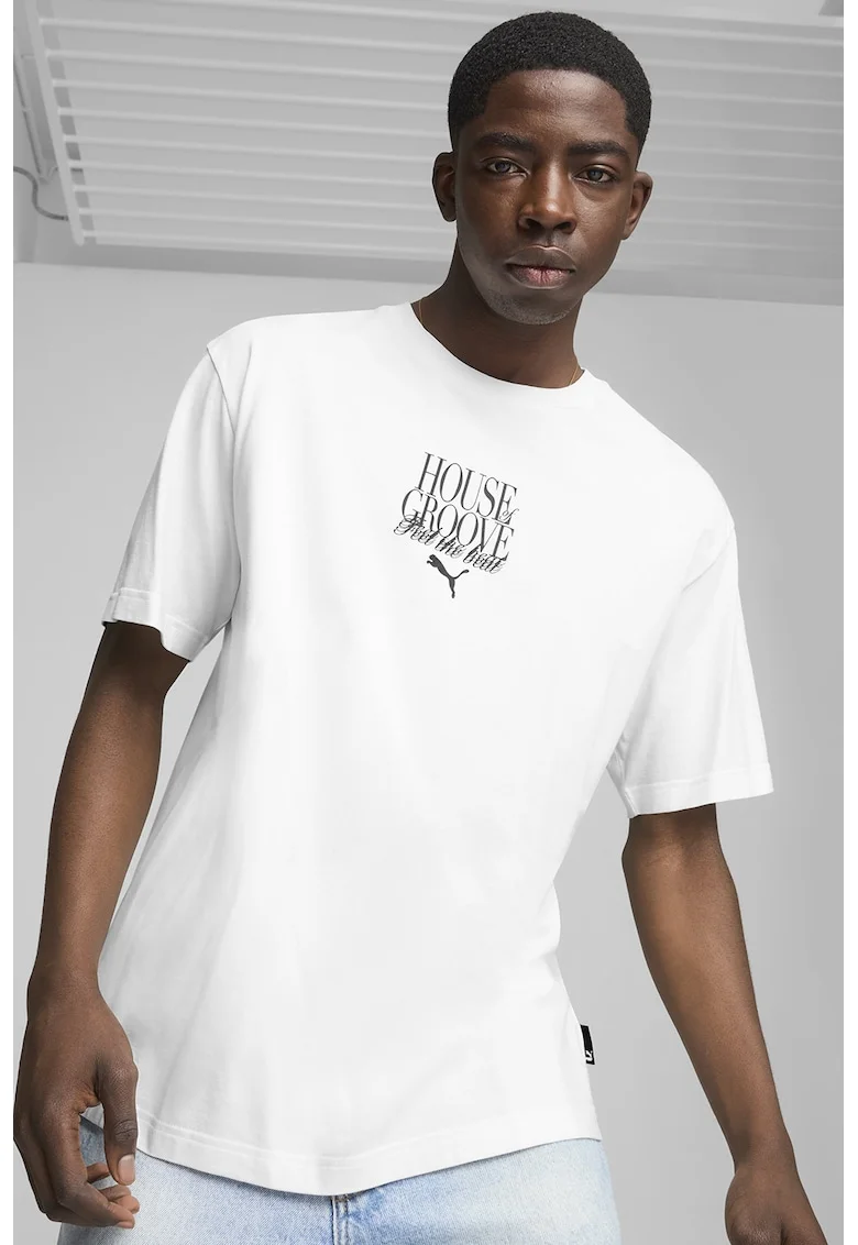 Tricou relaxed fit Graphics House Of Groove, Alb/Gri inchis