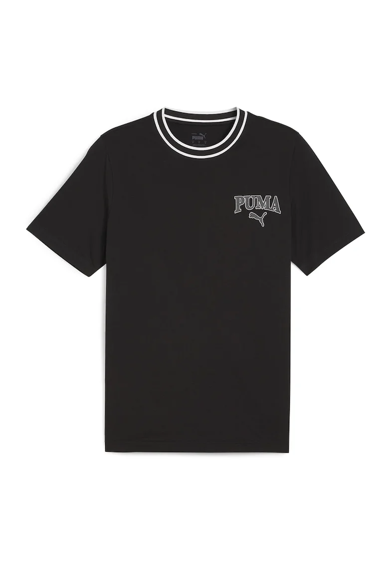 Tricou cu decolteu la baza gatului si logo pe piept, Negru