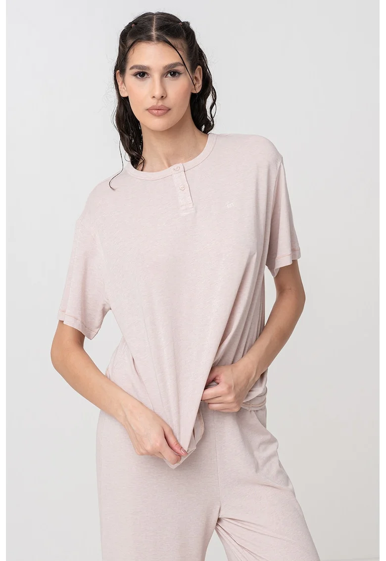 Tricou de pijama din amestec de bumbac organic, Bej inchis