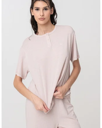 Tricou de pijama din amestec de bumbac organic, Bej inchis
