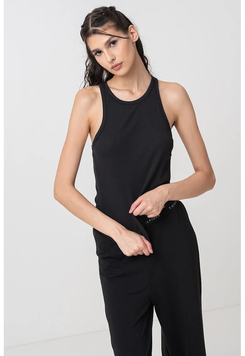 Bluza slim fit cu spate decupat, Negru
