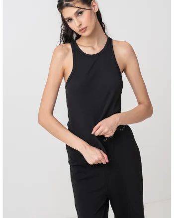 Bluza slim fit cu spate decupat, Negru