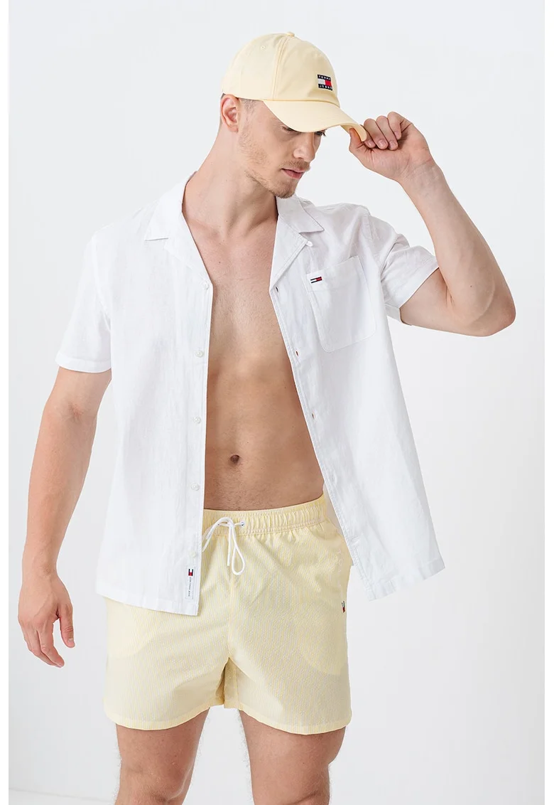 Pantaloni scurti de baie cu model in dungi, Alb/Galben pai